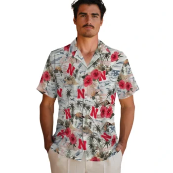 nebraska cornhuskers hibiscus seaside white hawaiian shirts fashion forward