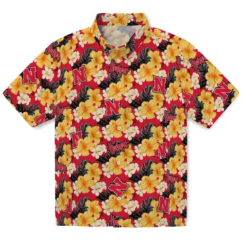 nebraska cornhuskers hibiscus tropics red yellow hawaiian shirts best selling