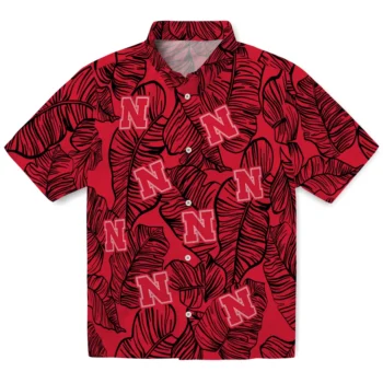 nebraska cornhuskers leaf outline red hawaiian shirts best selling