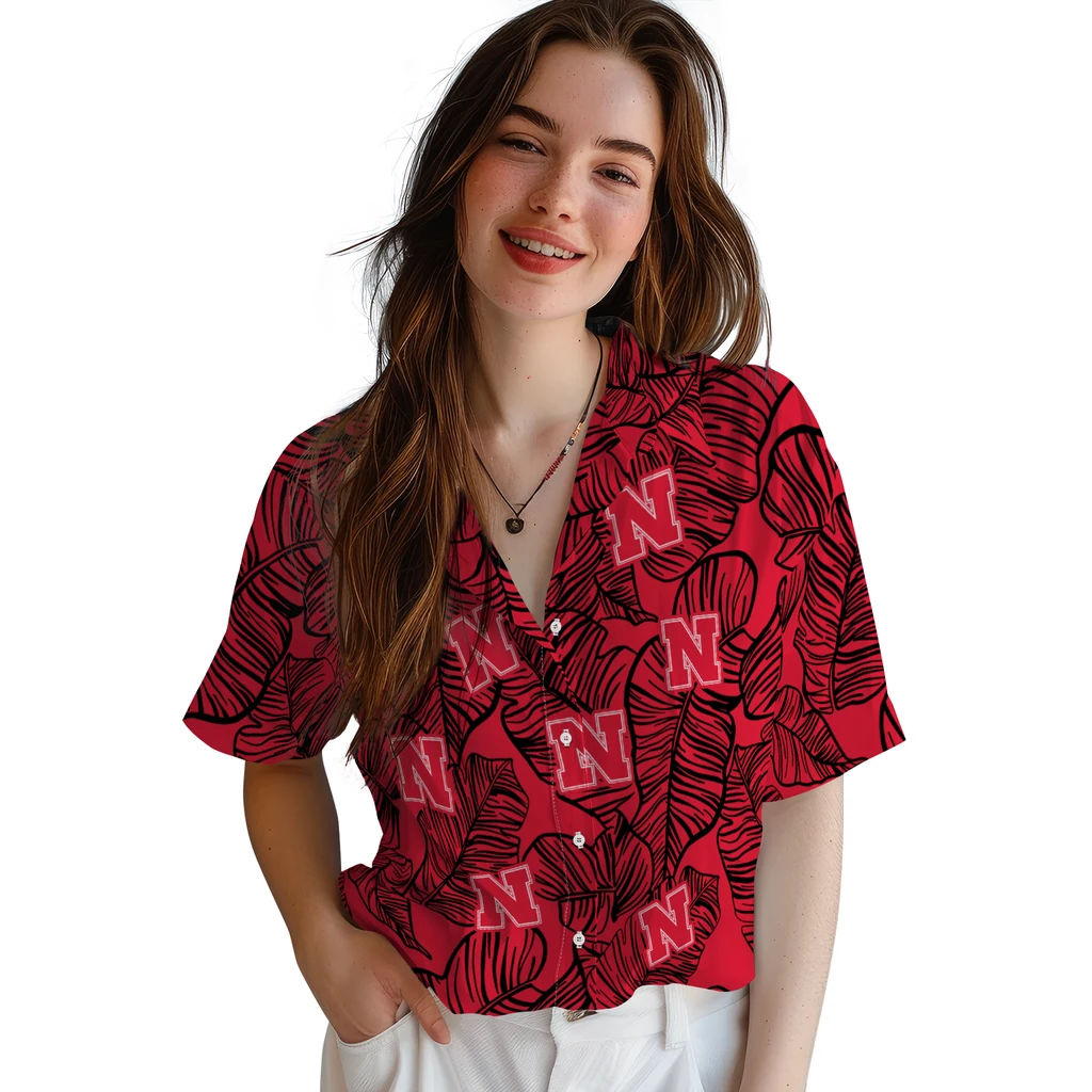 Nebraska Cornhuskers Hawaiian Shirt - Leaf Outline nebraska cornhuskers leaf outline red hawaiian shirts latest model