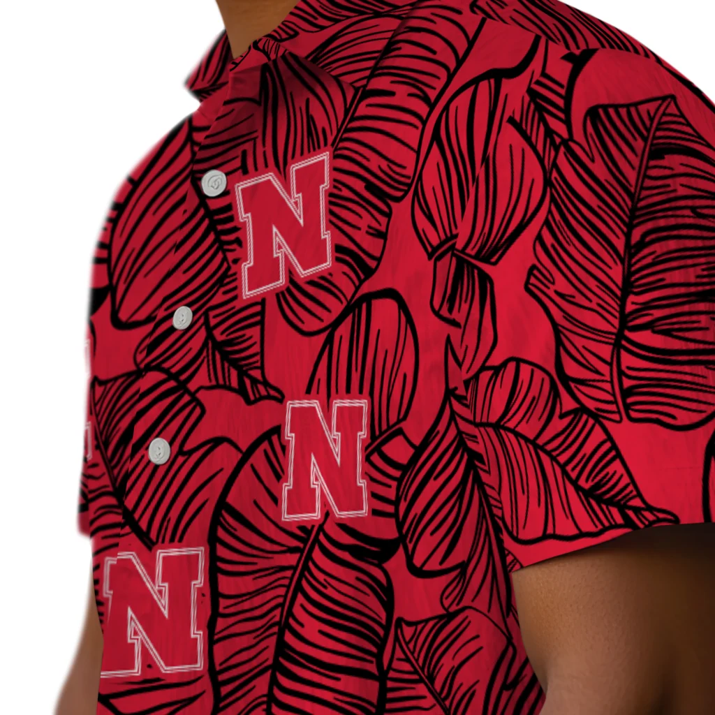 Nebraska Cornhuskers Hawaiian Shirt - Leaf Outline nebraska cornhuskers leaf outline red hawaiian shirts trendy