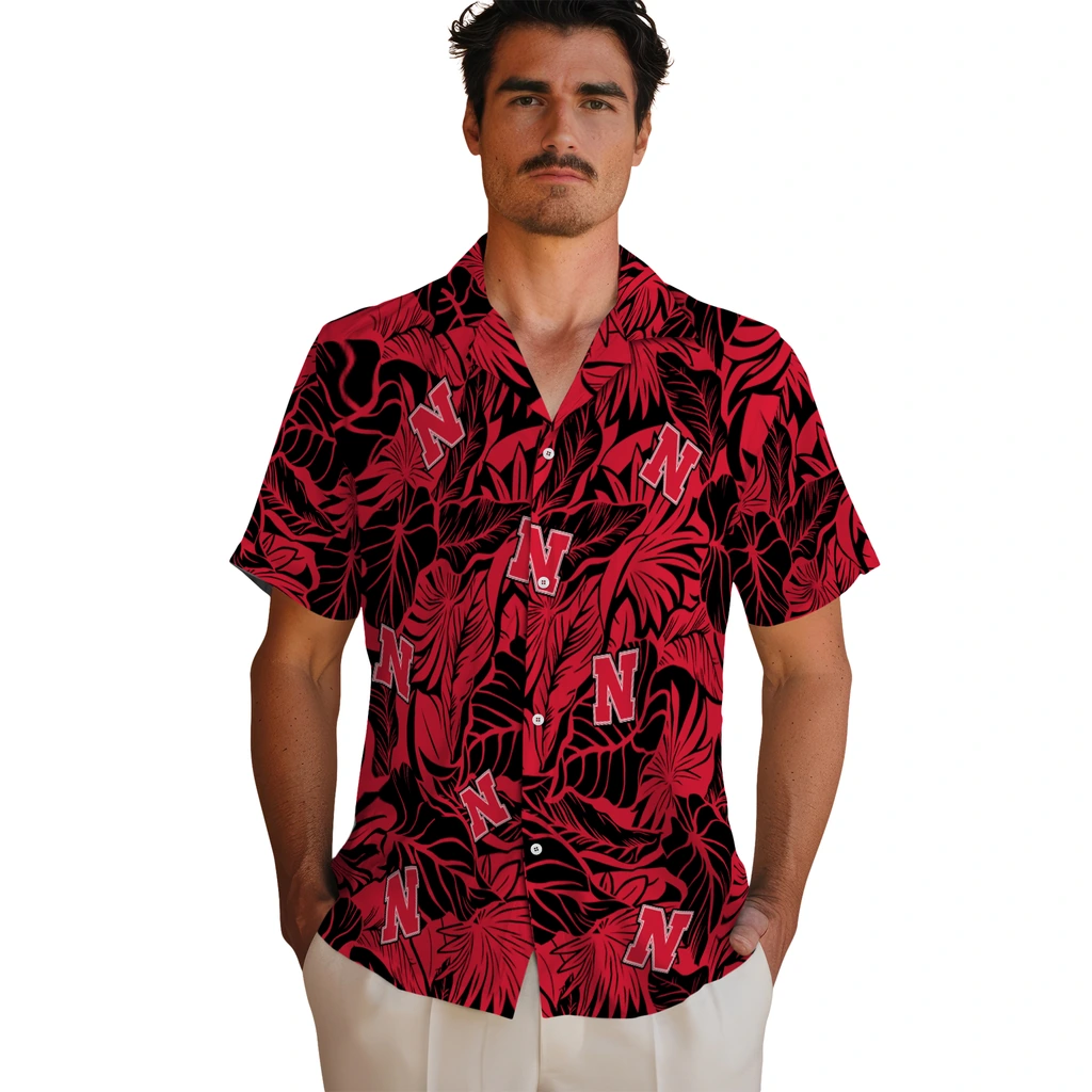 Nebraska Cornhuskers Hawaiian Shirt - Monstera Layer nebraska cornhuskers monstera layer red hawaiian shirts fashion forward