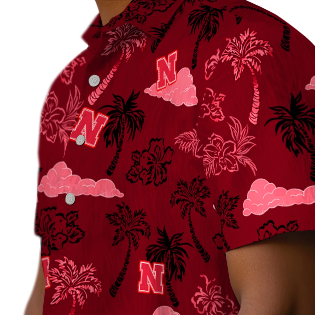 Nebraska Cornhuskers Hawaiian Shirt - Palm And Clouds nebraska cornhuskers palm and clouds red hawaiian shirts trendy