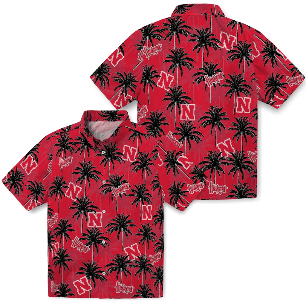 Nebraska Cornhuskers Hawaiian Shirt - Palm Tree Motif nebraska cornhuskers palm grove red hawaiian shirts high quality