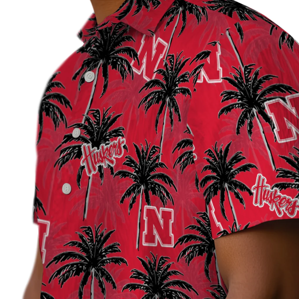 Nebraska Cornhuskers Hawaiian Shirt - Palm Tree Motif nebraska cornhuskers palm grove red hawaiian shirts trendy