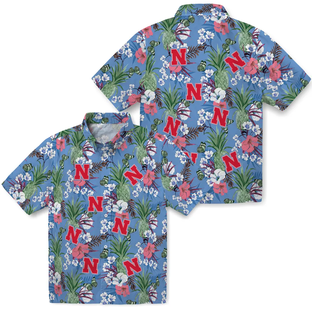 Nebraska Cornhuskers Hawaiian Shirt - Pineapple Bouquet nebraska cornhuskers pineapple bouquet best sky blue hawaiian shirts high quality