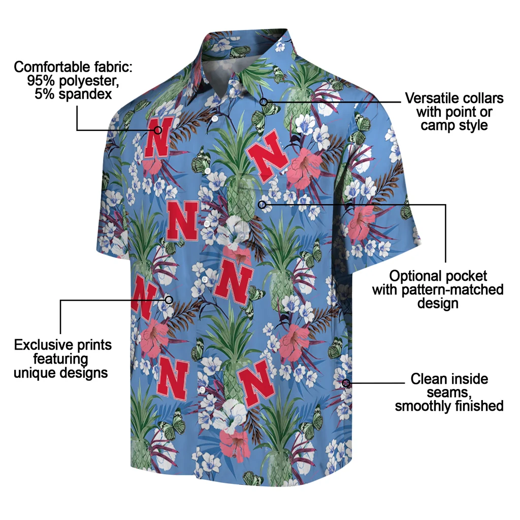 Nebraska Cornhuskers Hawaiian Shirt - Pineapple Bouquet nebraska cornhuskers pineapple bouquet best sky blue hawaiian shirts new arrival
