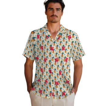 nebraska cornhuskers pineapple delight beige hawaiian shirts fashion forward
