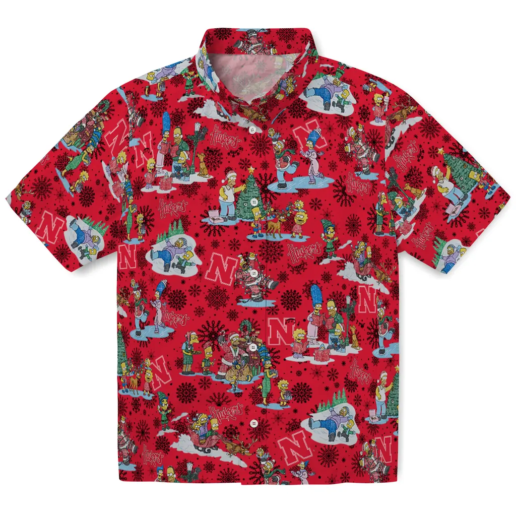 Nebraska Cornhuskers Hawaiian Shirt - Simpsons Christmas nebraska cornhuskers simpsons christmas red hawaiian shirts best selling