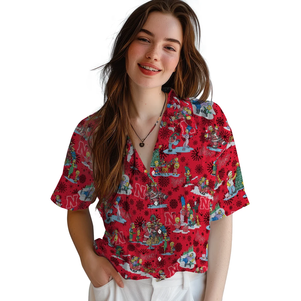 Nebraska Cornhuskers Hawaiian Shirt - Simpsons Christmas nebraska cornhuskers simpsons christmas red hawaiian shirts latest model