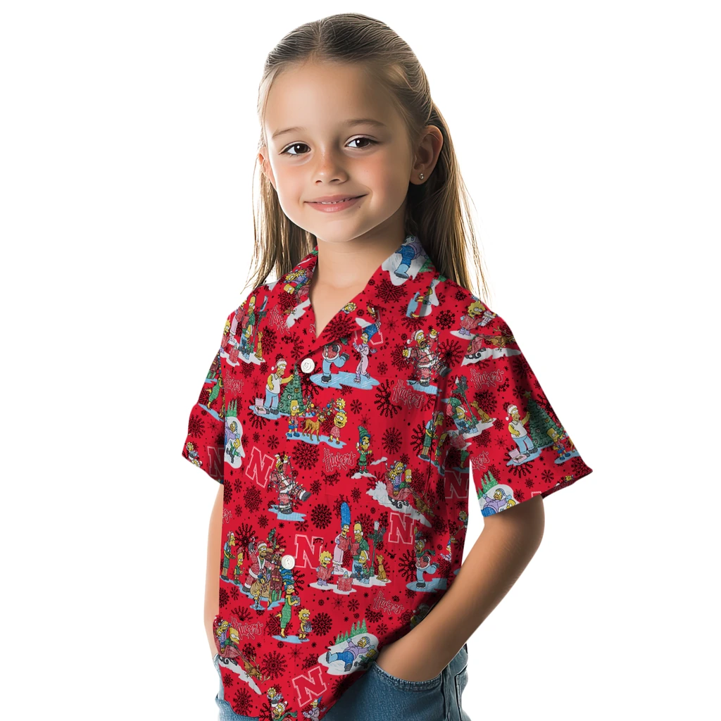Nebraska Cornhuskers Hawaiian Shirt - Simpsons Christmas nebraska cornhuskers simpsons christmas red hawaiian shirts premium grade