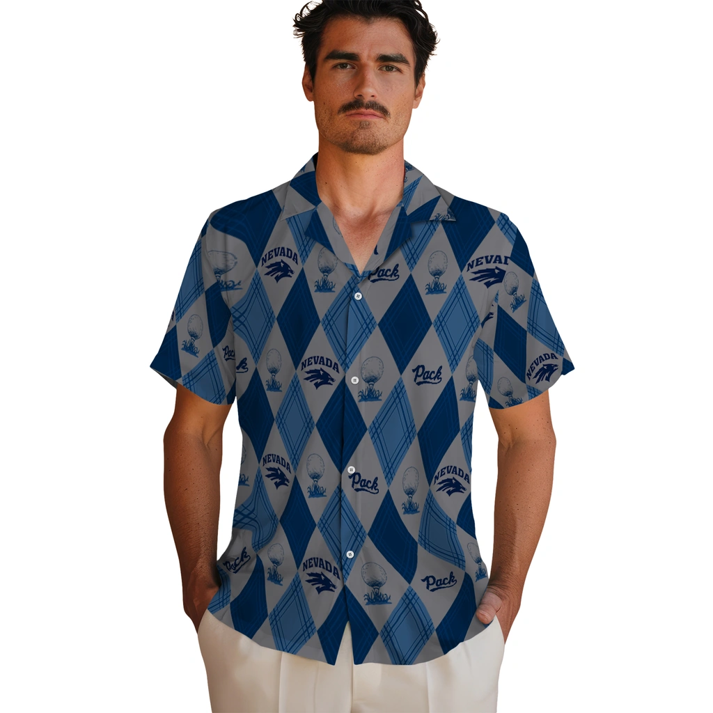 Nevada Wolf Pack Hawaiian Shirt - Golfing Plaid nevada wolf pack balloon plaid blue hawaiian shirts fashion forward