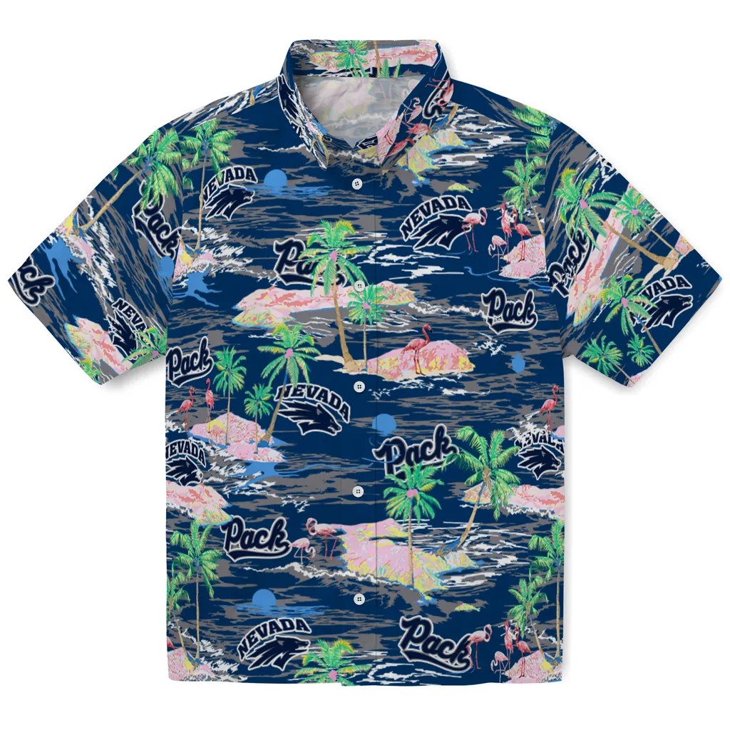 Nevada Wolf Pack Hawaiian Shirt - Hawaii Island nevada wolf pack flamingo retreat blue hawaiian shirts best selling