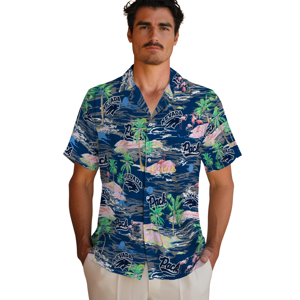 Nevada Wolf Pack Hawaiian Shirt - Hawaii Island nevada wolf pack flamingo retreat blue hawaiian shirts fashion forward