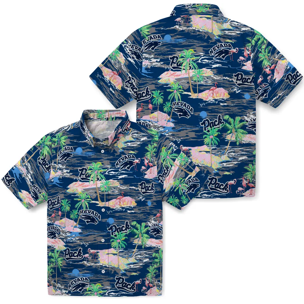 Nevada Wolf Pack Hawaiian Shirt - Hawaii Island nevada wolf pack flamingo retreat blue hawaiian shirts high quality