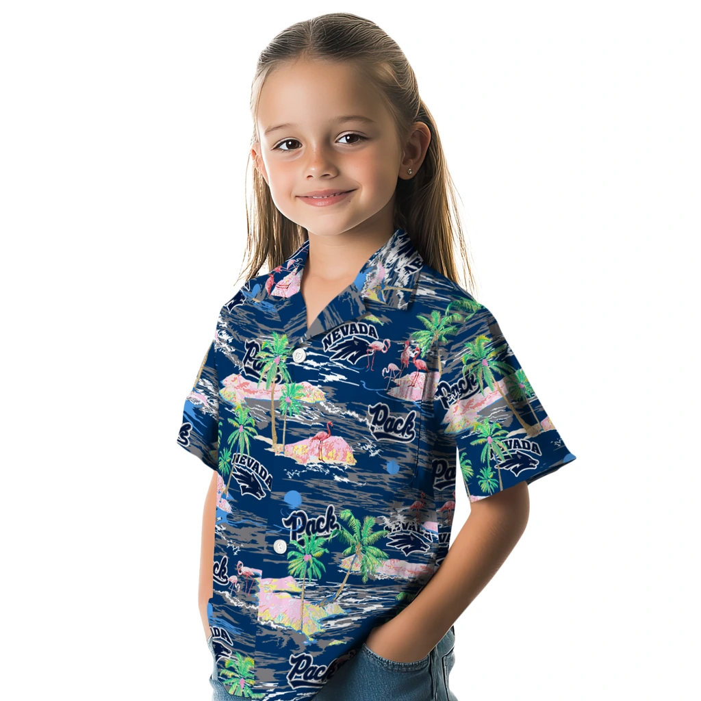 Nevada Wolf Pack Hawaiian Shirt - Hawaii Island nevada wolf pack flamingo retreat blue hawaiian shirts premium grade