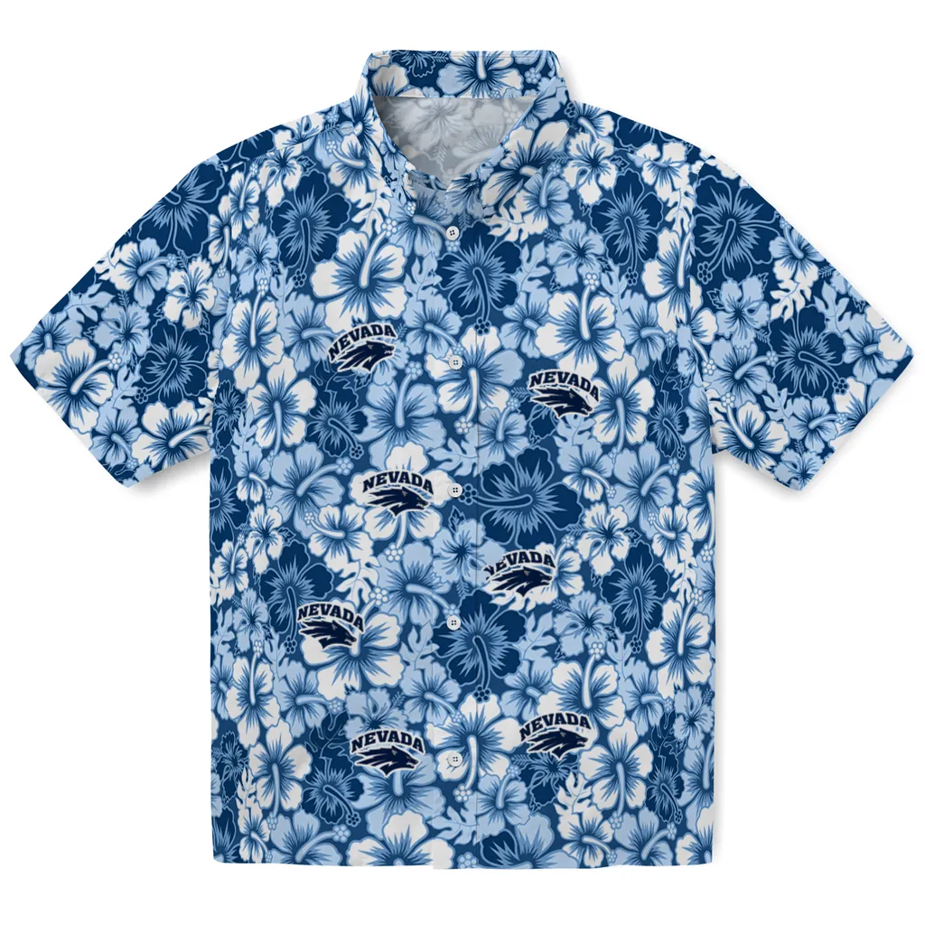 Nevada Wolf Pack Hawaiian Shirt - Hibiscus Blooms nevada wolf pack hibiscus blooms blue hawaiian shirts best selling