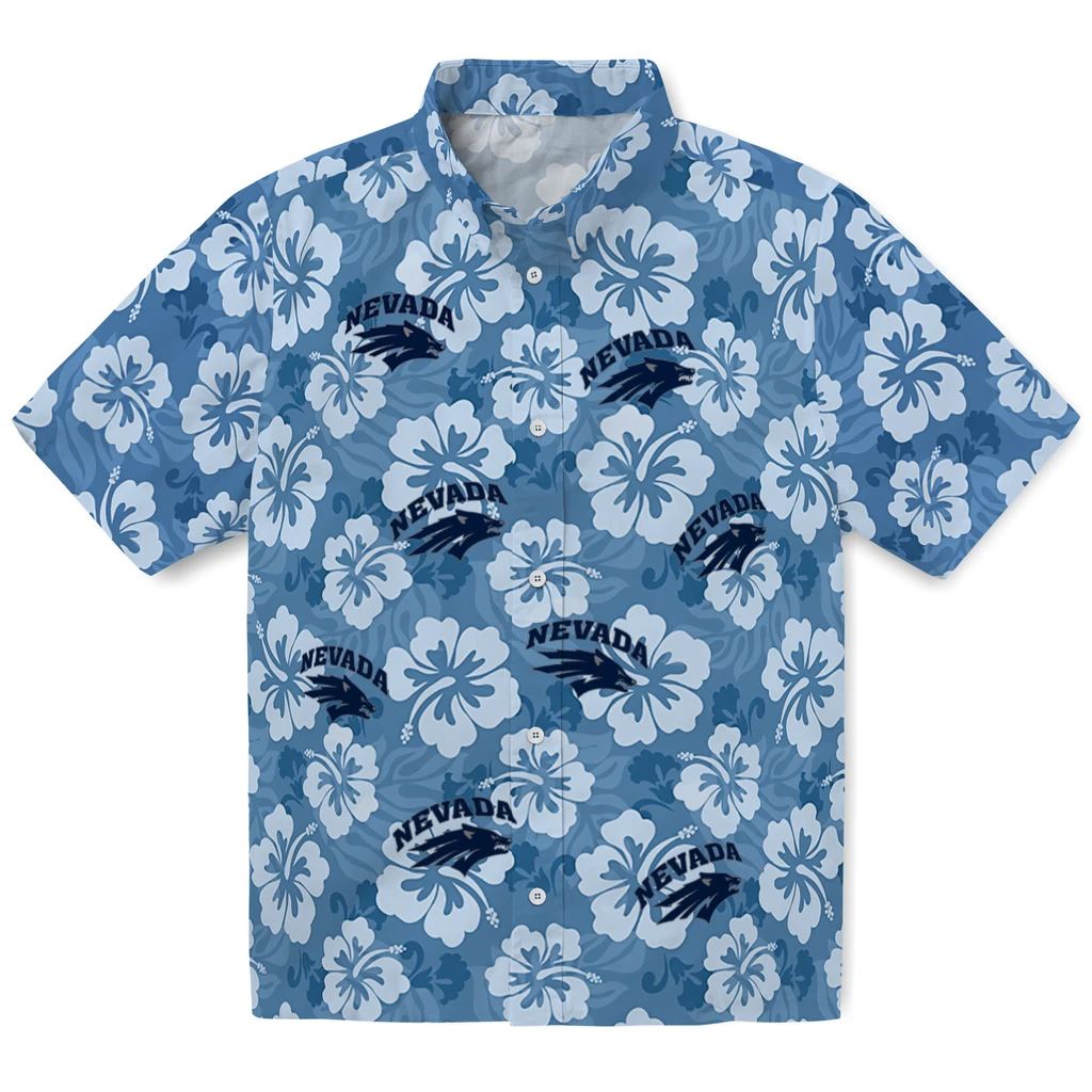 Nevada Wolf Pack Hawaiian Shirt - Hibiscus Cluster nevada wolf pack hibiscus cluster blue hawaiian shirts best selling