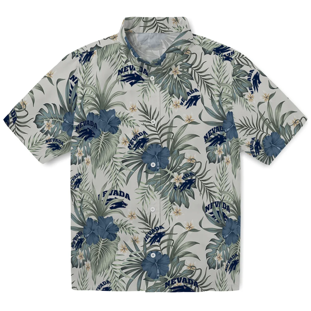 Nevada Wolf Pack Hawaiian Shirt - Hibiscus Designs nevada wolf pack hibiscus designs beige hawaiian shirts best selling