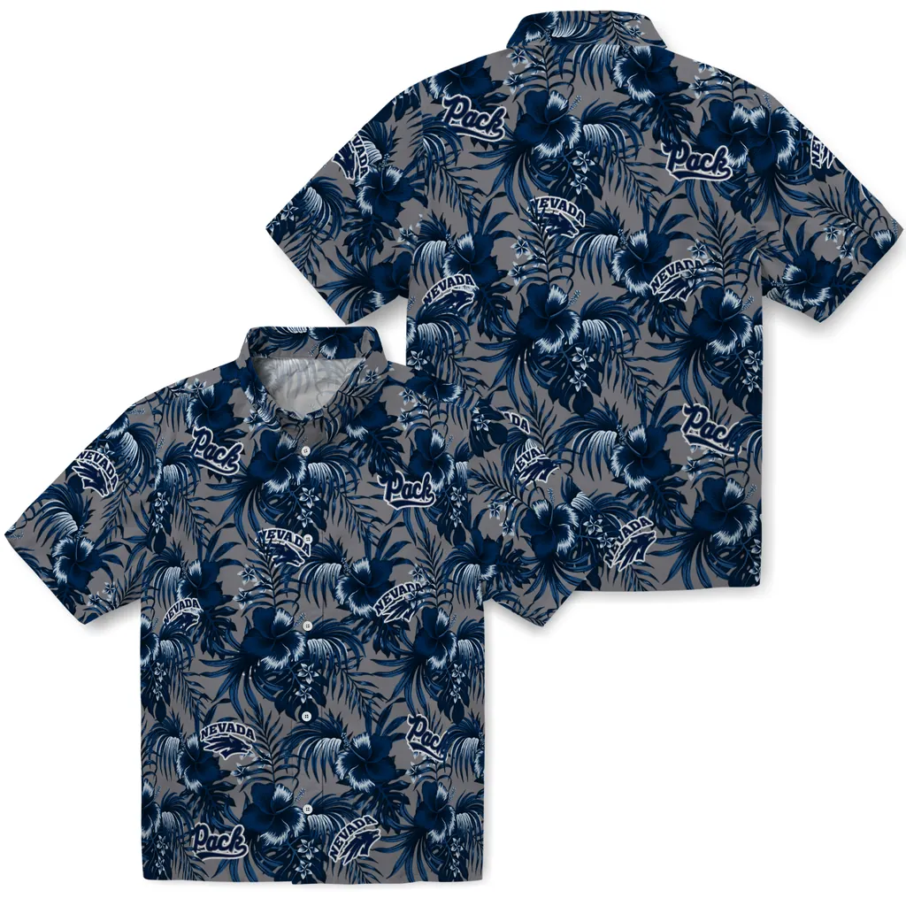 Nevada Wolf Pack Hawaiian Shirt - Hibiscus Exotic nevada wolf pack hibiscus exotic blue hawaiian shirts high quality