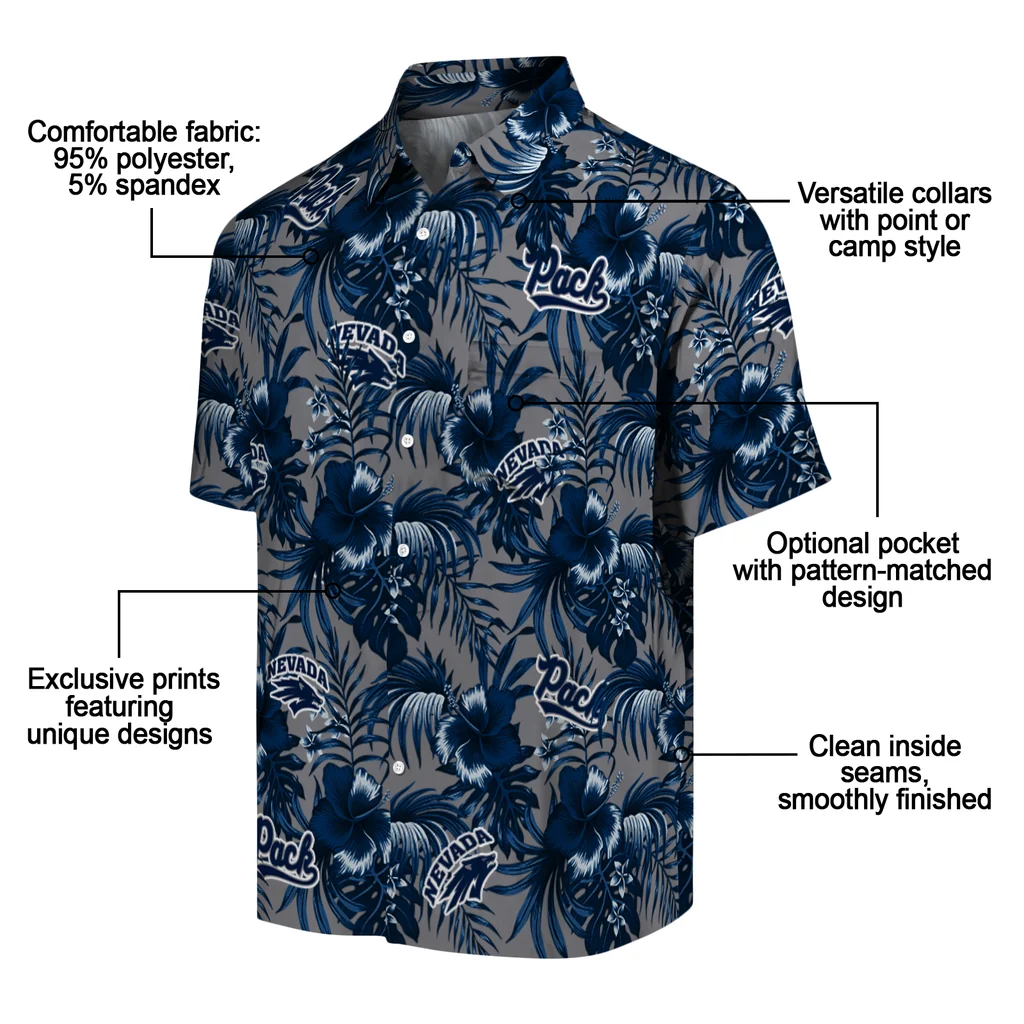 Nevada Wolf Pack Hawaiian Shirt - Hibiscus Exotic nevada wolf pack hibiscus exotic blue hawaiian shirts new arrival