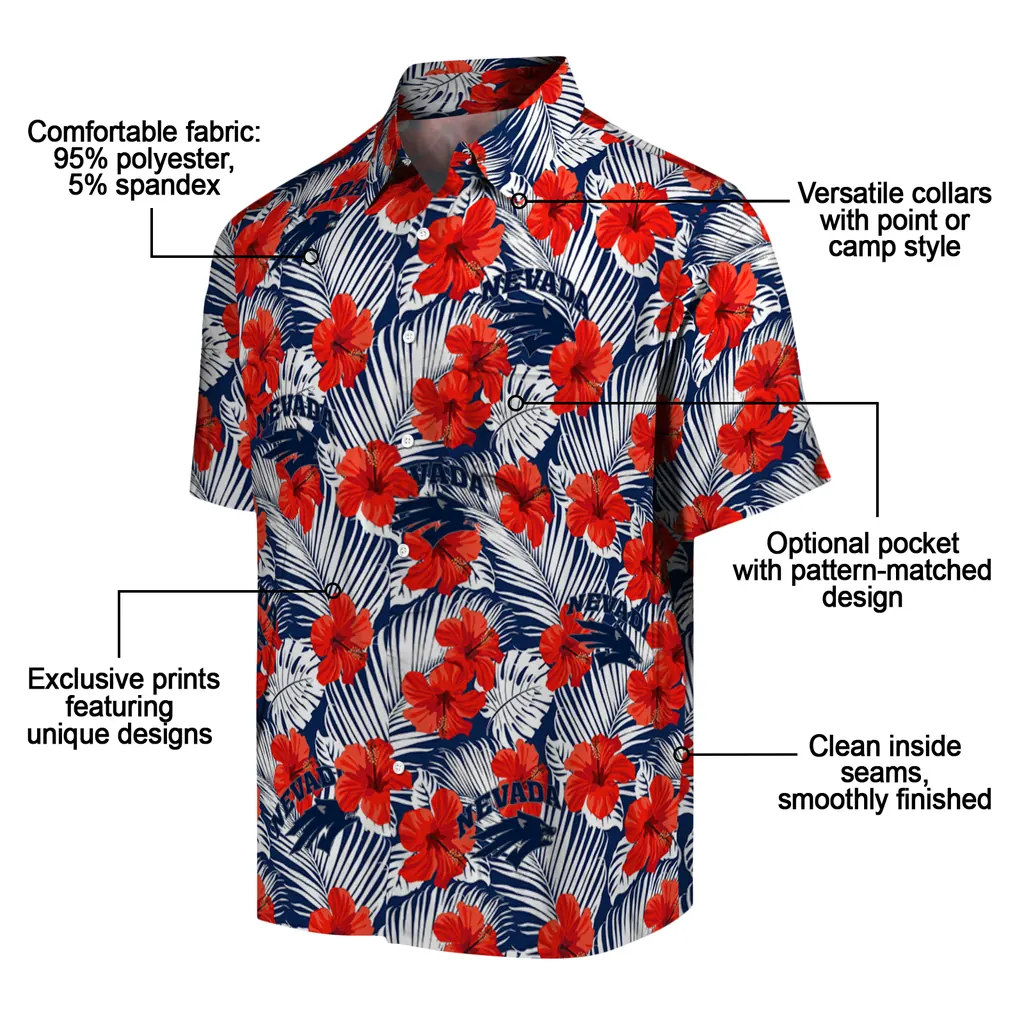 Nevada Wolf Pack Hawaiian Shirt - Hibiscus Fiesta nevada wolf pack hibiscus fiesta red royal blue hawaiian shirts new arrival