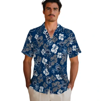 nevada wolf pack hibiscus bloom blue hawaiian shirts fashion forward