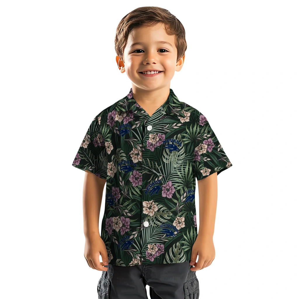 Nevada Wolf Pack Hawaiian Shirt - Hibiscus Leaves Pattern nevada wolf pack hibiscus leaves pattern green hawaiian shirts top rated
