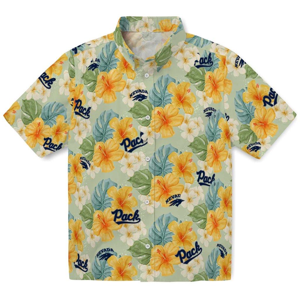 Nevada Wolf Pack Hawaiian Shirt - Hibiscus Mood nevada wolf pack hibiscus mood pale lime yellow hawaiian shirts best selling
