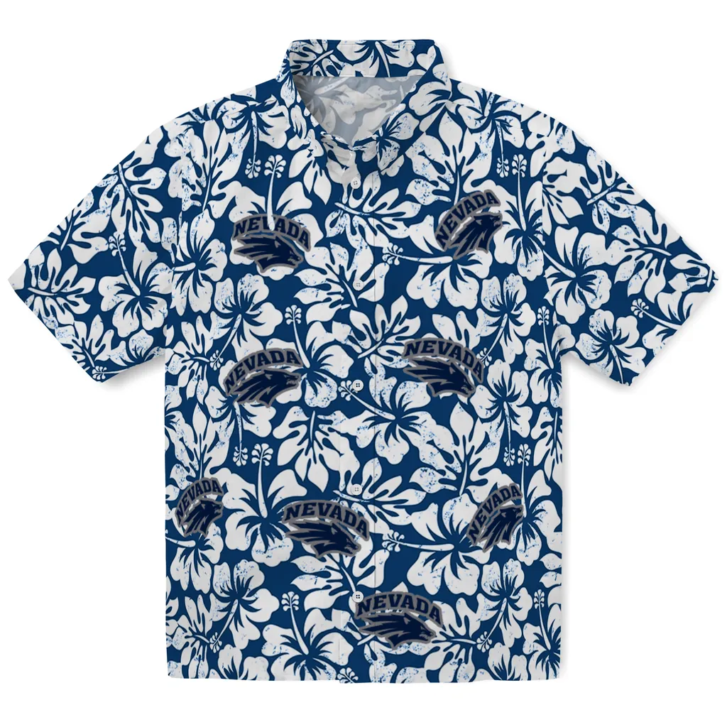 Nevada Wolf Pack Hawaiian Shirt - Hibiscus Motif nevada wolf pack hibiscus motif blue white hawaiian shirts best selling
