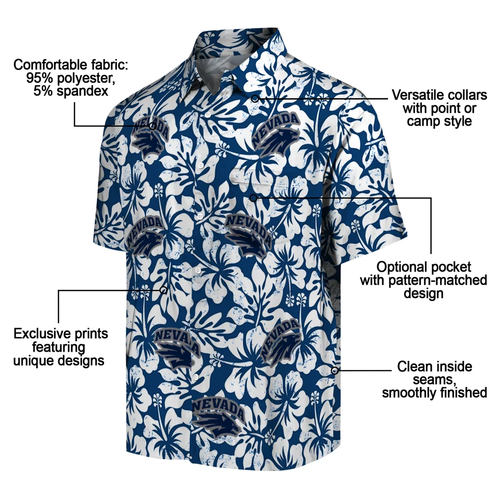 Nevada Wolf Pack Hawaiian Shirt - Hibiscus Motif nevada wolf pack hibiscus motif blue white hawaiian shirts new arrival