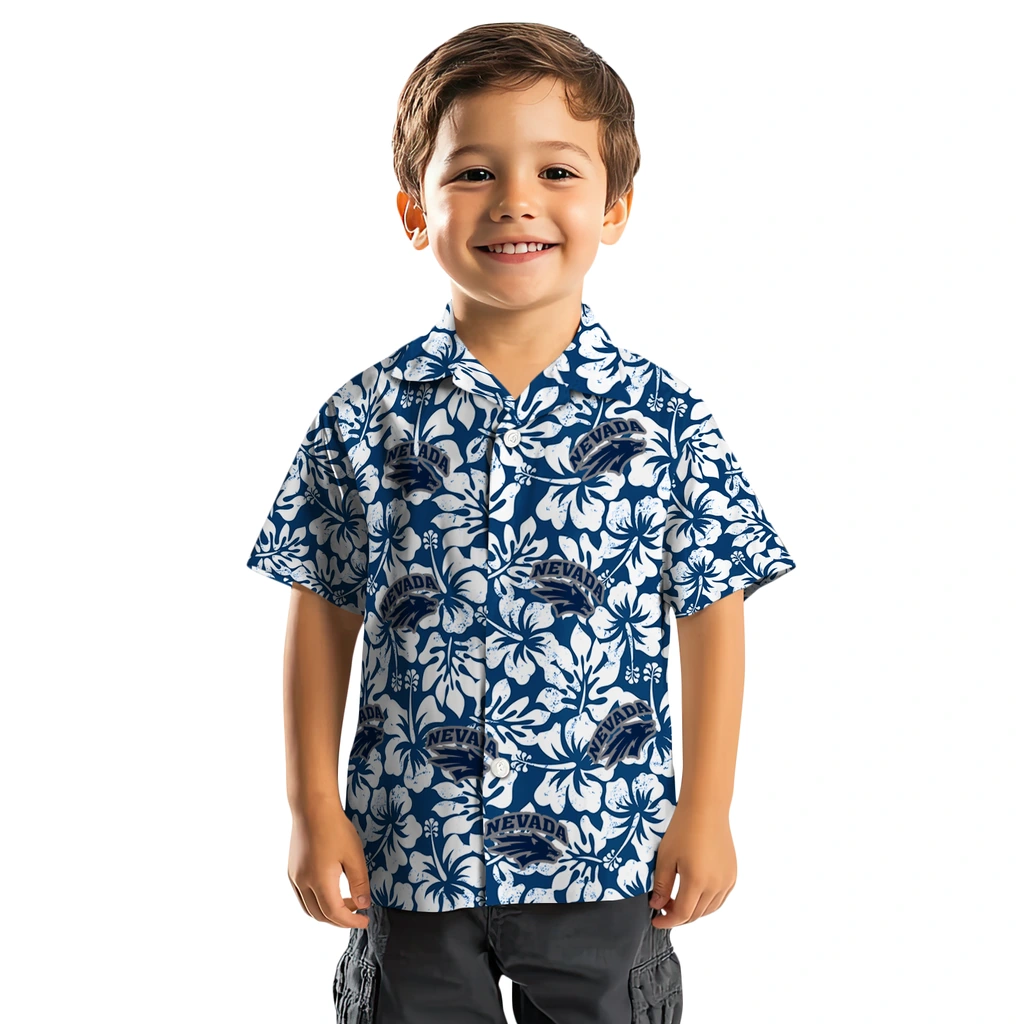 Nevada Wolf Pack Hawaiian Shirt - Hibiscus Motif nevada wolf pack hibiscus motif blue white hawaiian shirts top rated