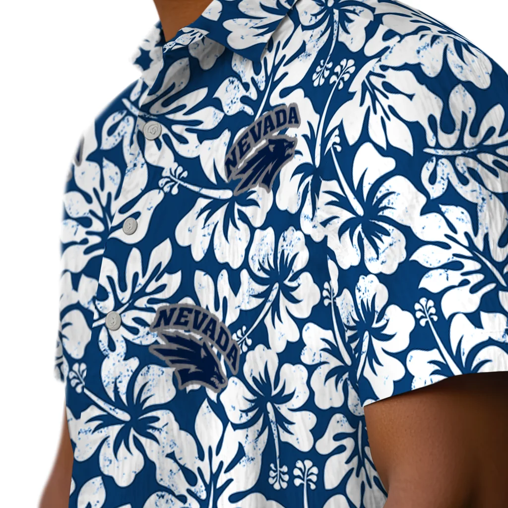Nevada Wolf Pack Hawaiian Shirt - Hibiscus Motif nevada wolf pack hibiscus motif blue white hawaiian shirts trendy