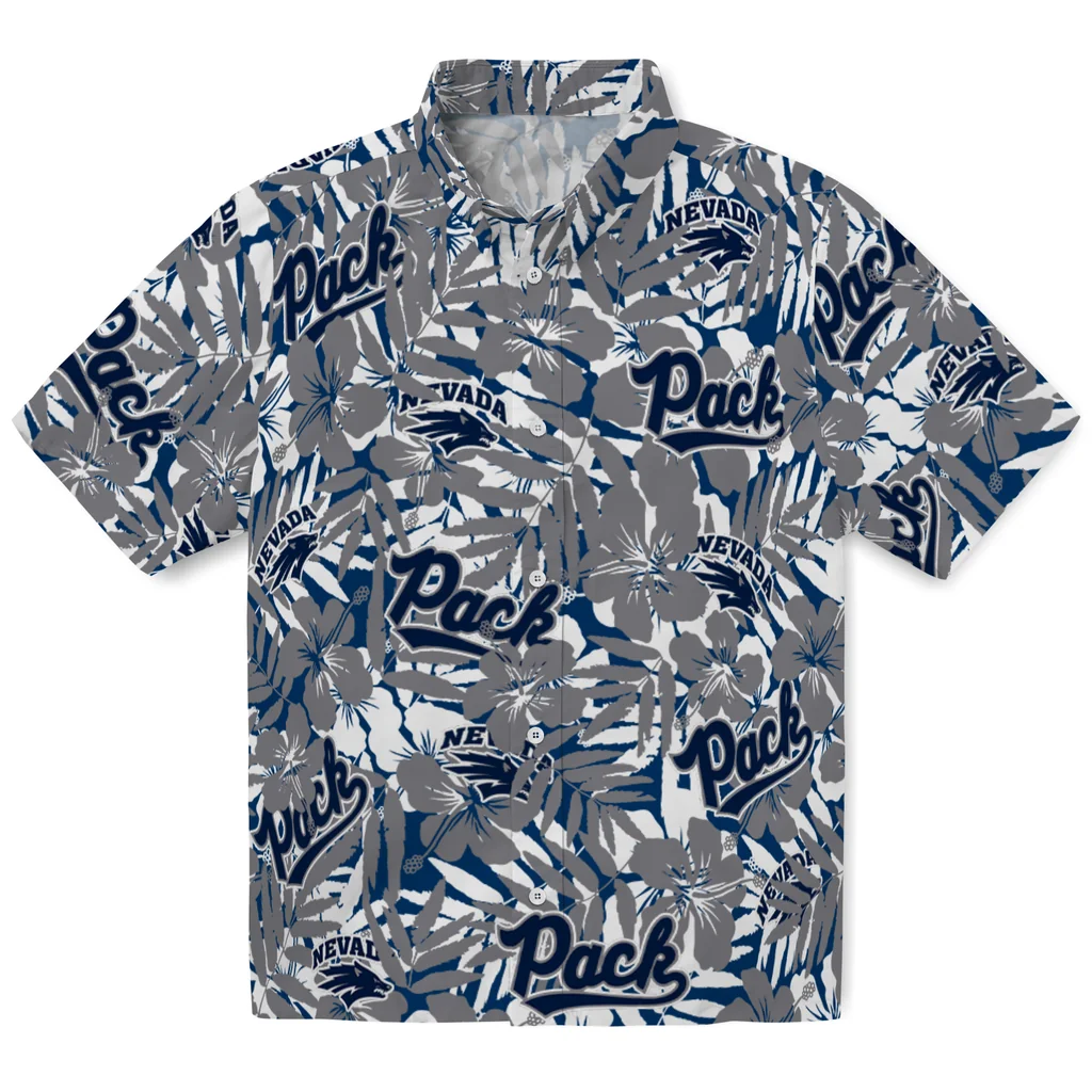 Nevada Wolf Pack Hawaiian Shirt - Hibiscus Overlay nevada wolf pack hibiscus overlay hawaiian shirts best selling