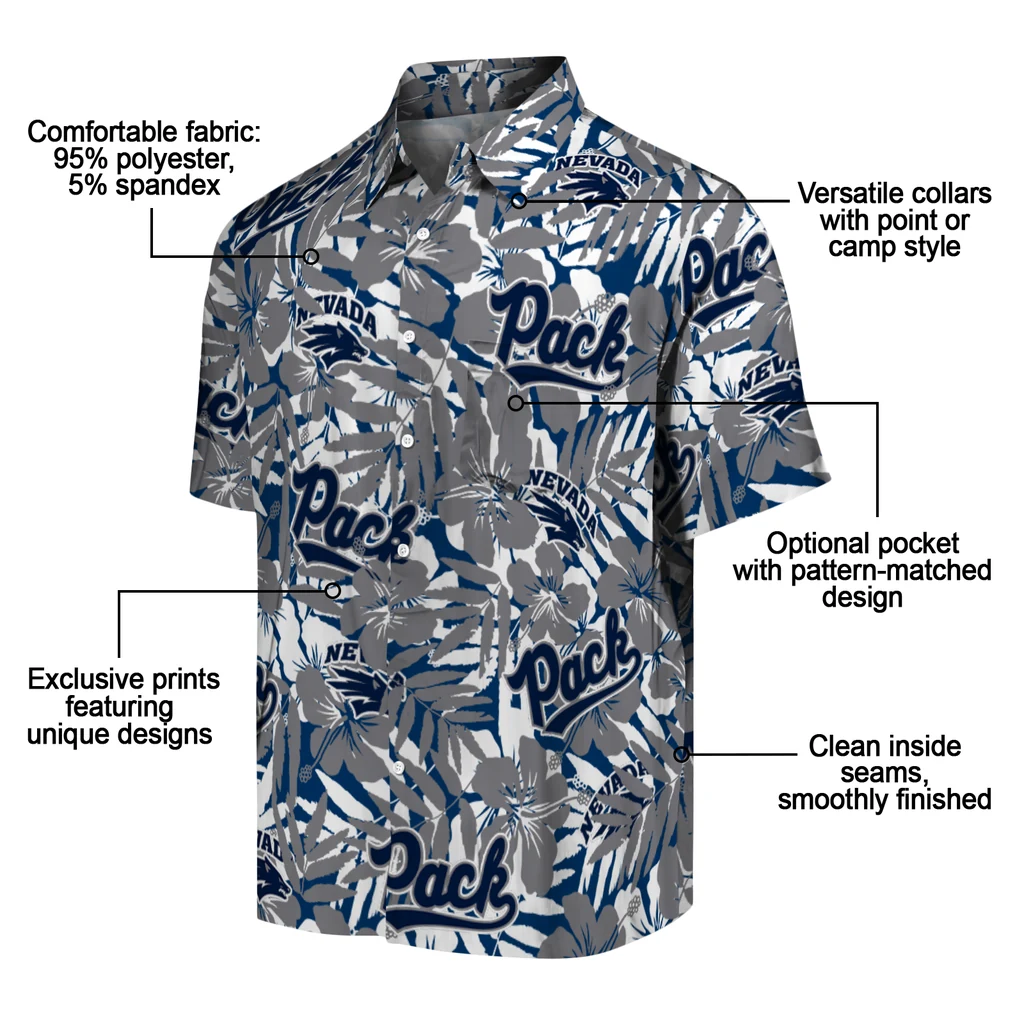 Nevada Wolf Pack Hawaiian Shirt - Hibiscus Overlay nevada wolf pack hibiscus overlay hawaiian shirts new arrival