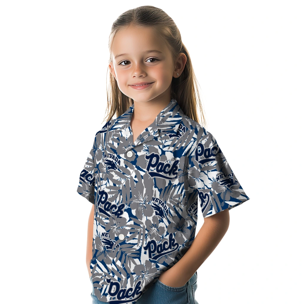 Nevada Wolf Pack Hawaiian Shirt - Hibiscus Overlay nevada wolf pack hibiscus overlay hawaiian shirts premium grade
