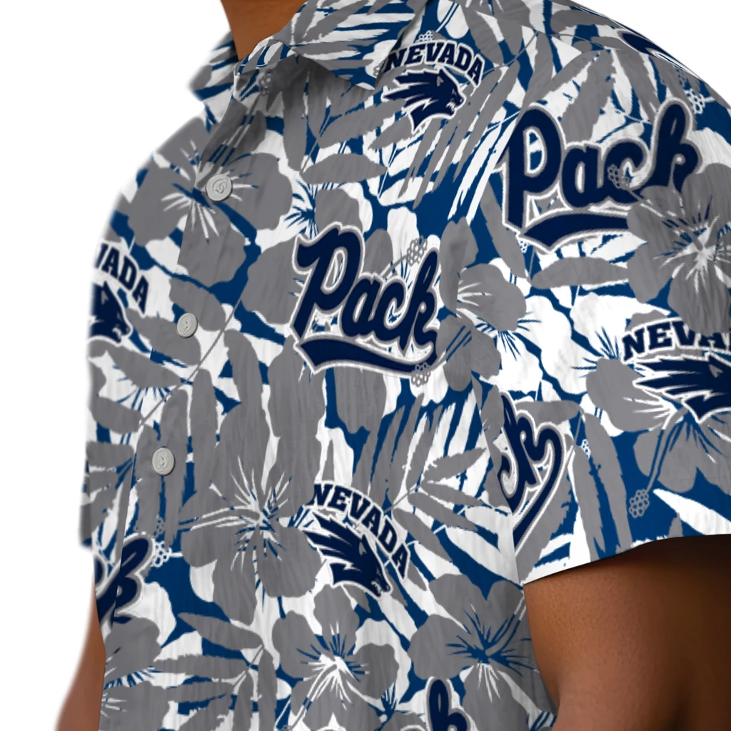 Nevada Wolf Pack Hawaiian Shirt - Hibiscus Overlay nevada wolf pack hibiscus overlay hawaiian shirts trendy