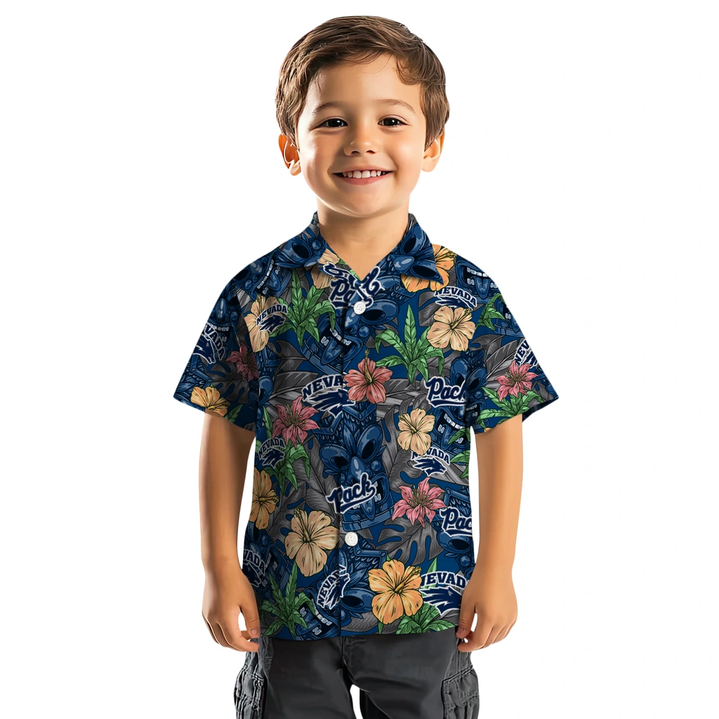 Nevada Wolf Pack Hawaiian Shirt - Hibiscus Tiki Jungle nevada wolf pack tiki jungle blue hawaiian shirts top rated
