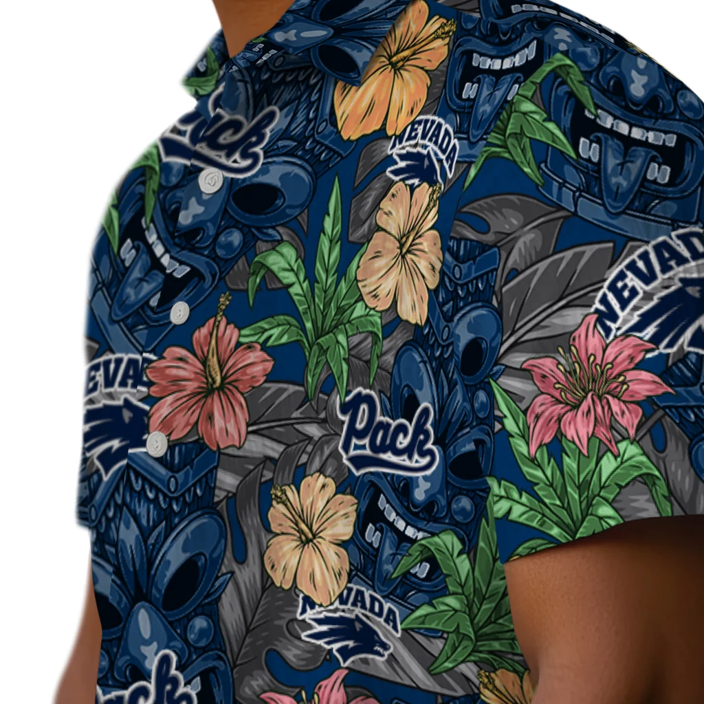 Nevada Wolf Pack Hawaiian Shirt - Hibiscus Tiki Jungle nevada wolf pack tiki jungle blue hawaiian shirts trendy