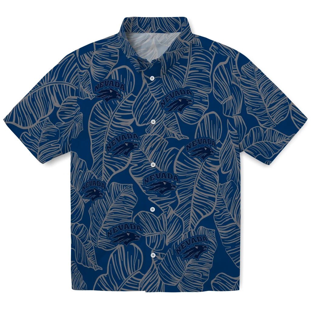 Nevada Wolf Pack Hawaiian Shirt - Leaf Outline nevada wolf pack leaf outline blue hawaiian shirts best selling