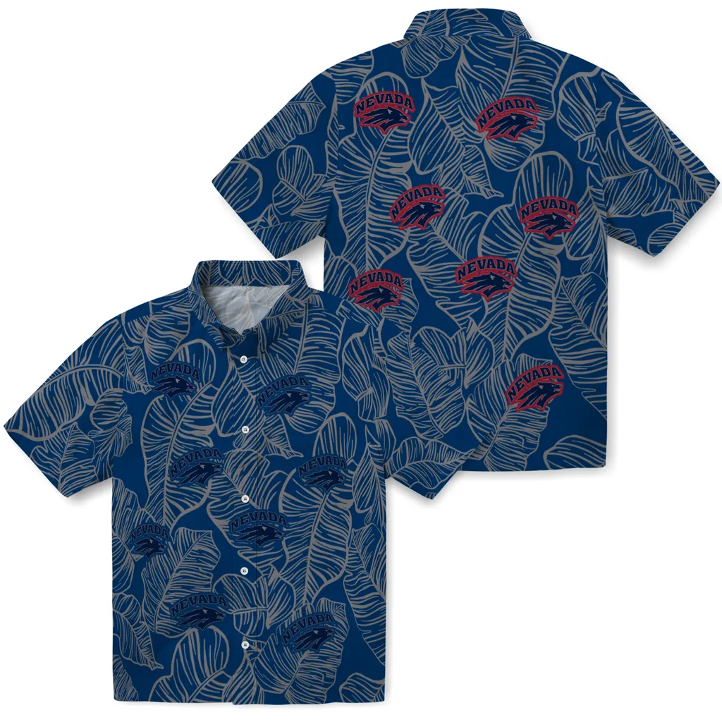 Nevada Wolf Pack Hawaiian Shirt - Leaf Outline nevada wolf pack leaf outline blue hawaiian shirts high quality