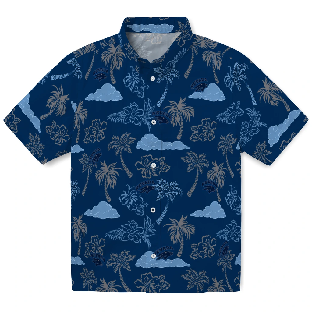 Nevada Wolf Pack Hawaiian Shirt - Palm And Clouds nevada wolf pack palm and clouds blue hawaiian shirts best selling