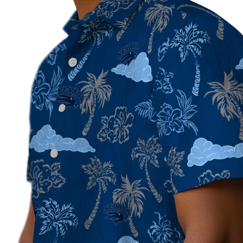 Nevada Wolf Pack Hawaiian Shirt - Palm And Clouds nevada wolf pack palm and clouds blue hawaiian shirts trendy