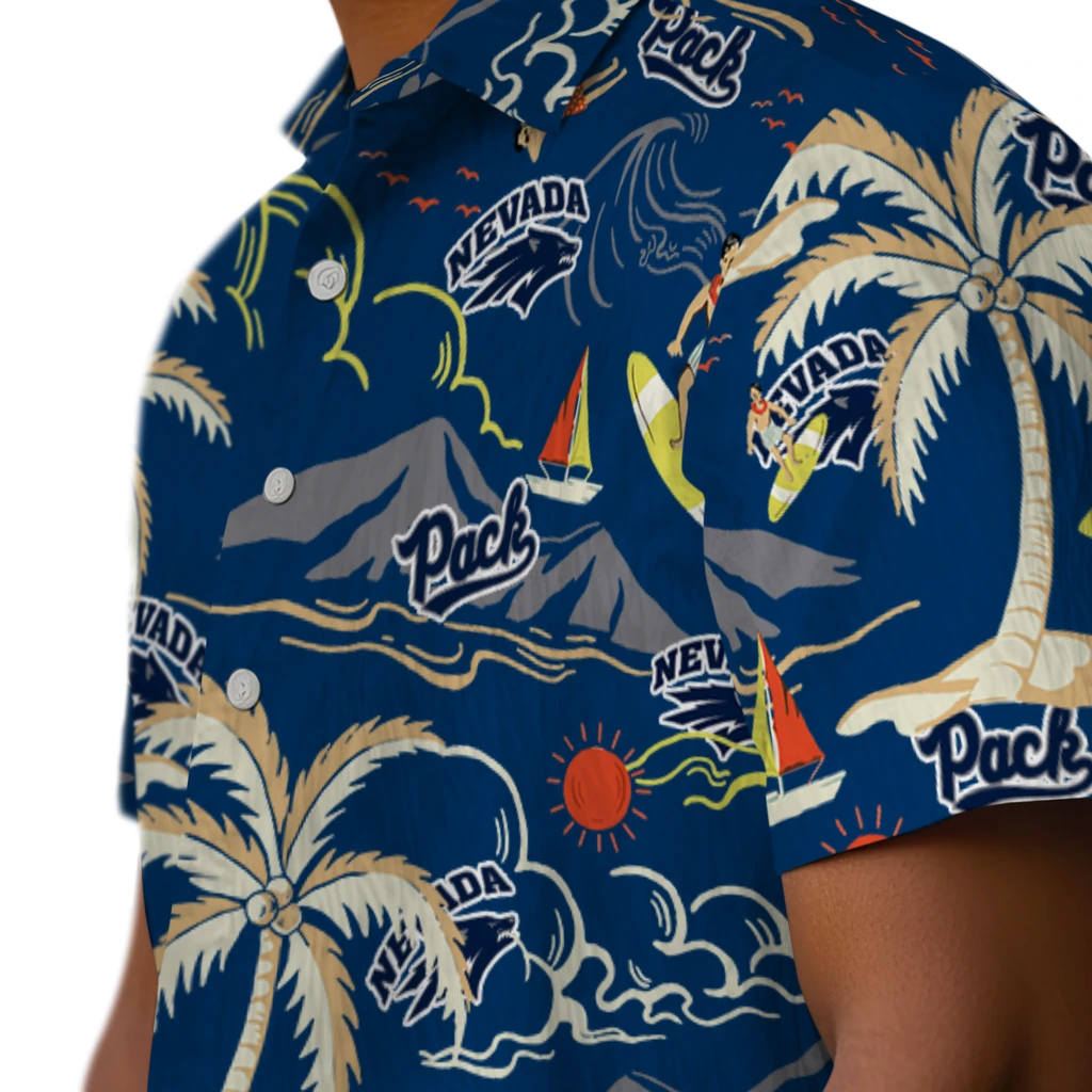 Nevada Wolf Pack Hawaiian Shirt - Palm Tree Island nevada wolf pack palm tree island blue hawaiian shirts trendy