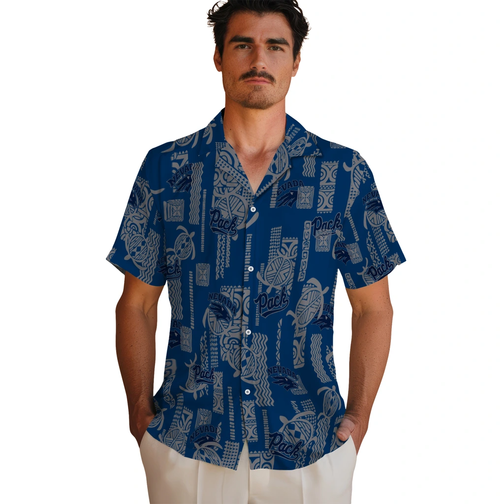 Nevada Wolf Pack Hawaiian Shirt - Turtle Lines nevada wolf pack turtle lines blue hawaiian shirts fashion forward