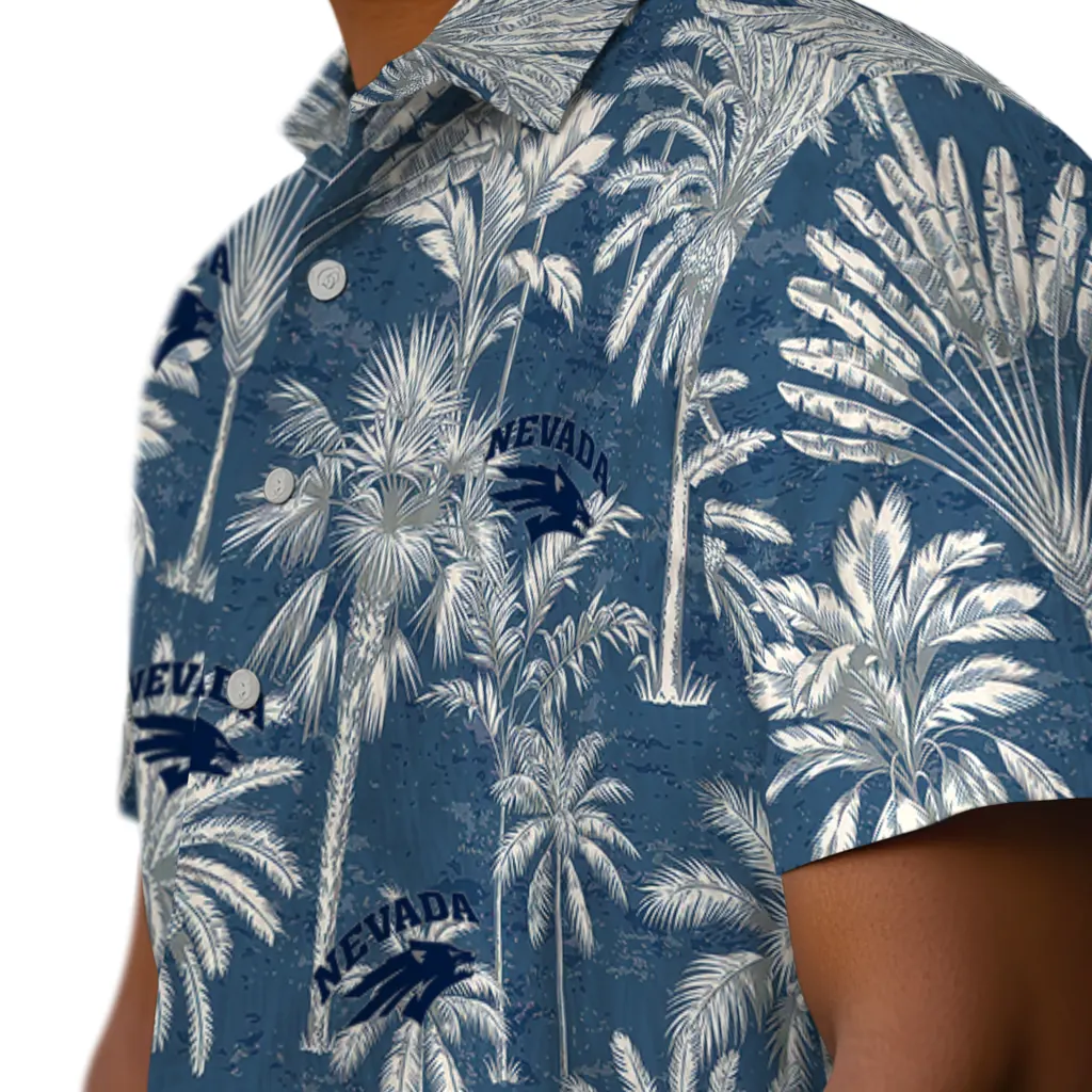 Nevada Wolf Pack Hawaiian Shirt - Vintage Palm Tree nevada wolf pack palm shadows blue hawaiian shirts trendy