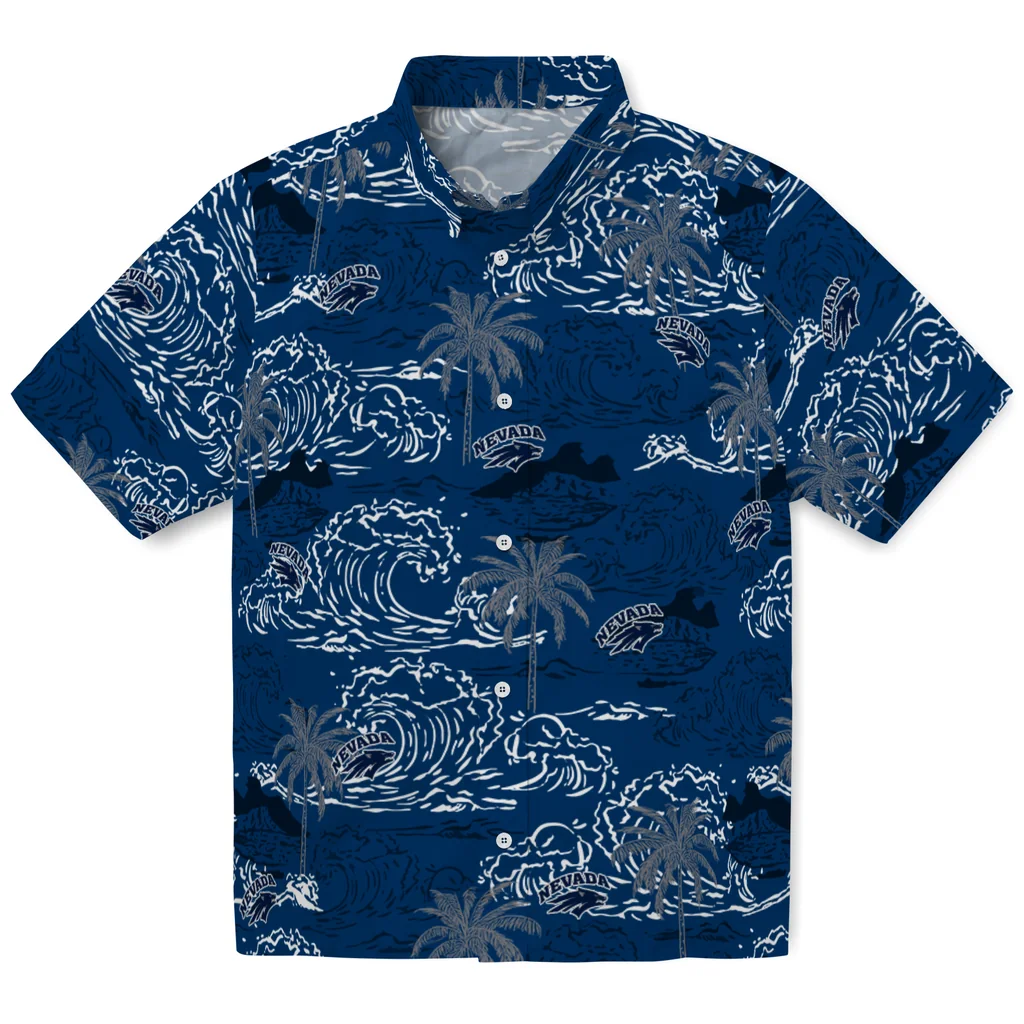 Nevada Wolf Pack Hawaiian Shirt - Wave Palm nevada wolf pack wave palm blue hawaiian shirts best selling