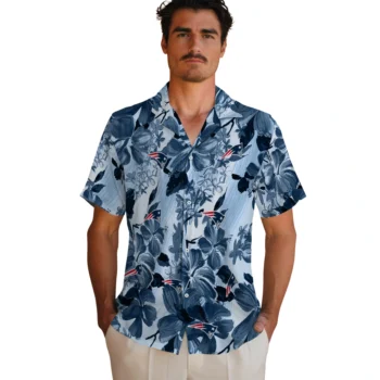 new england patriots hibiscus arrangement blue hawaiian shirts fashion forward