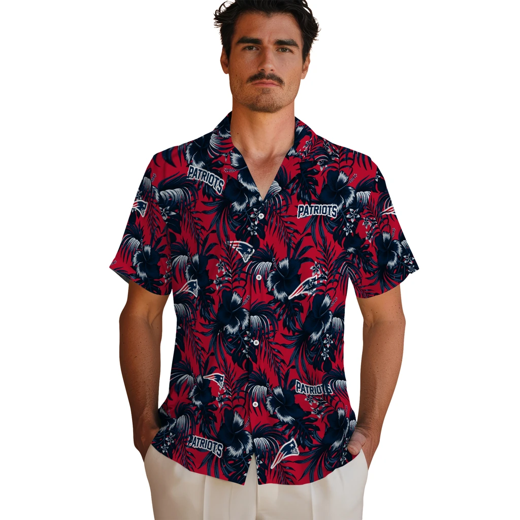 New England Patriots Hawaiian Shirt - Hibiscus Exotic new england patriots hibiscus exotic blue hawaiian shirts fashion forward