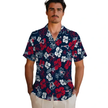 new england patriots hibiscus bloom blue hawaiian shirts fashion forward